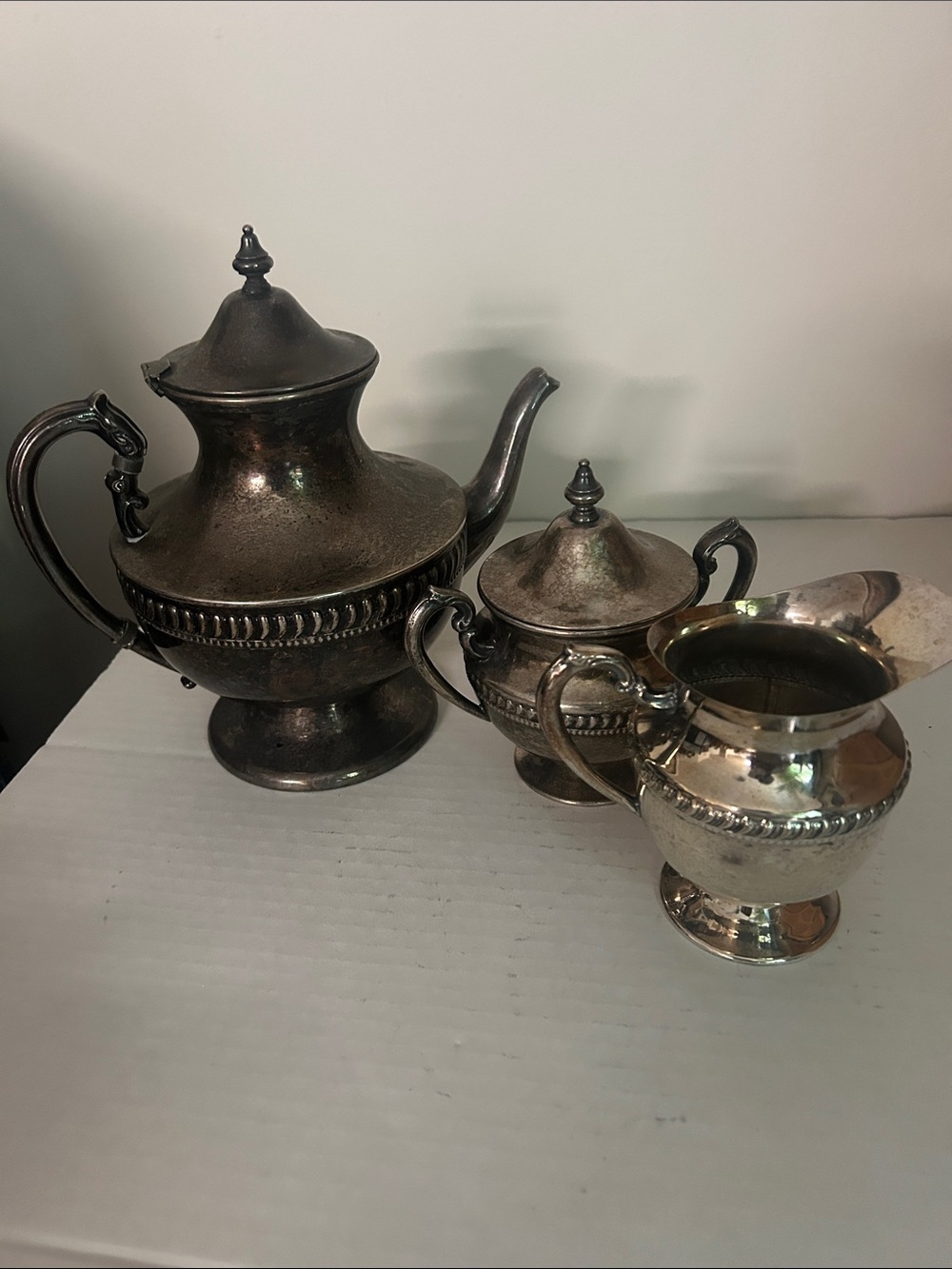 Vintage-Style Silver Tea Set - 3 Piece Tea, Sugar & Creamer